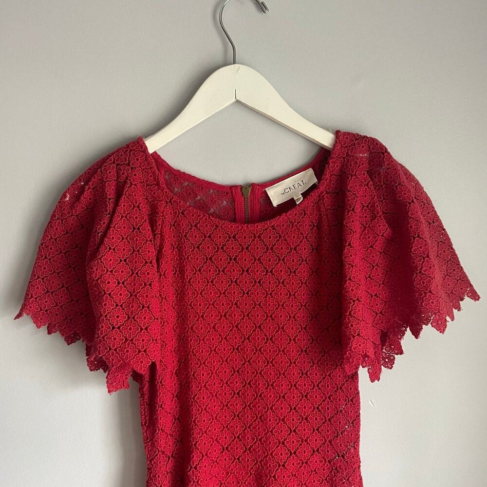 The Great. The Harmony Cotton-Guipure Lace Midi Dress Red Cottagecore sz 0 - Picture 3 of 8